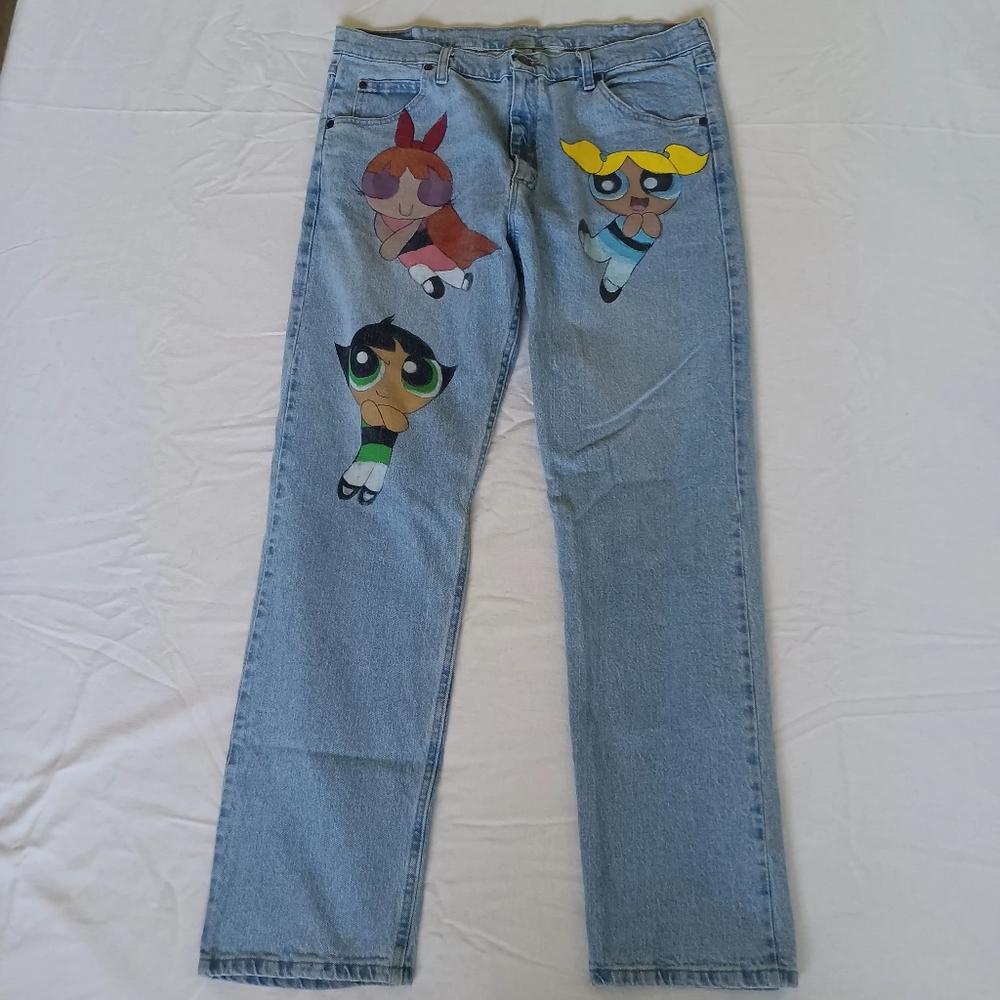 Women's Light Blue Jeans with Cartoon Print